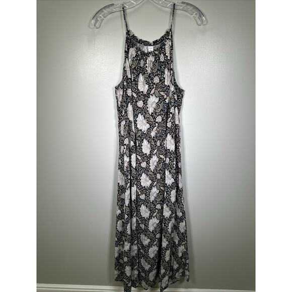 Old Navy Sleeveless Maxi Swing Dress L Black Floral High Neck Flowy Comfy Casual - Picture 1 of 8